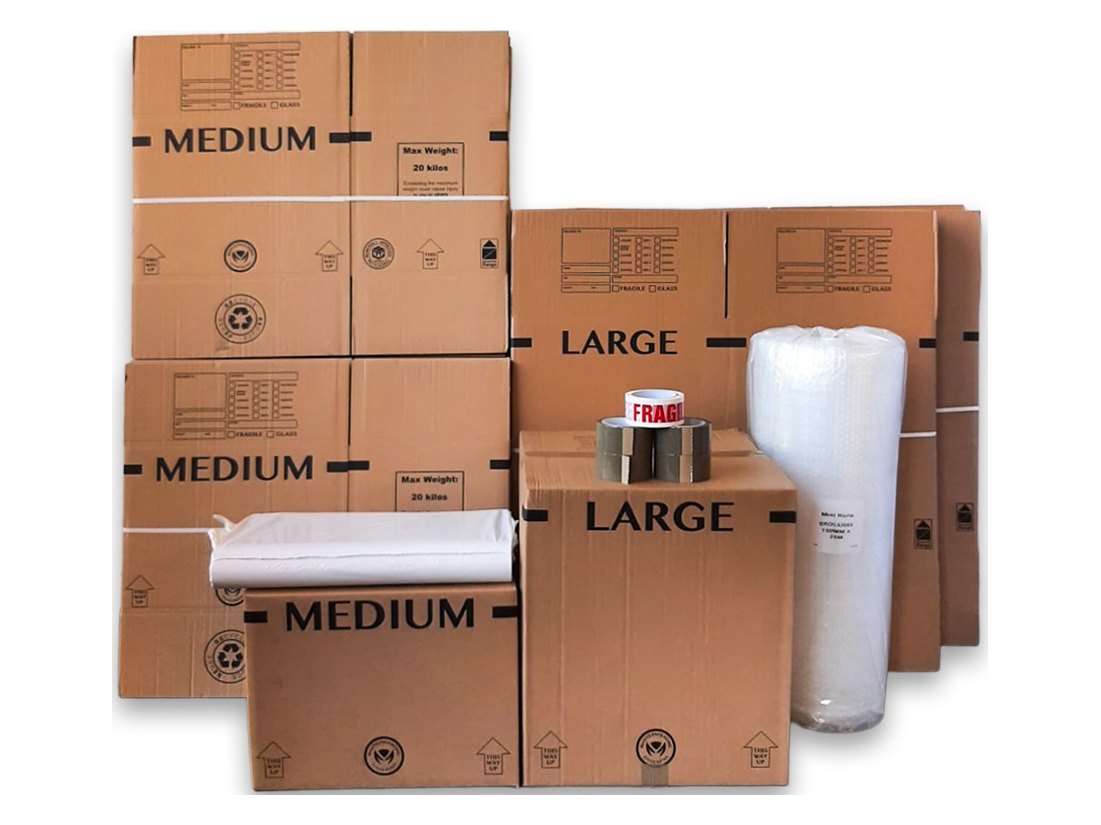 Medium Home Pack kit: boxes, tape, paper and bubble wrap